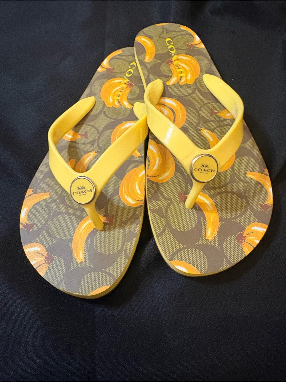 COACH Yellow Banana-Print Women's Flip Flop Sandals
